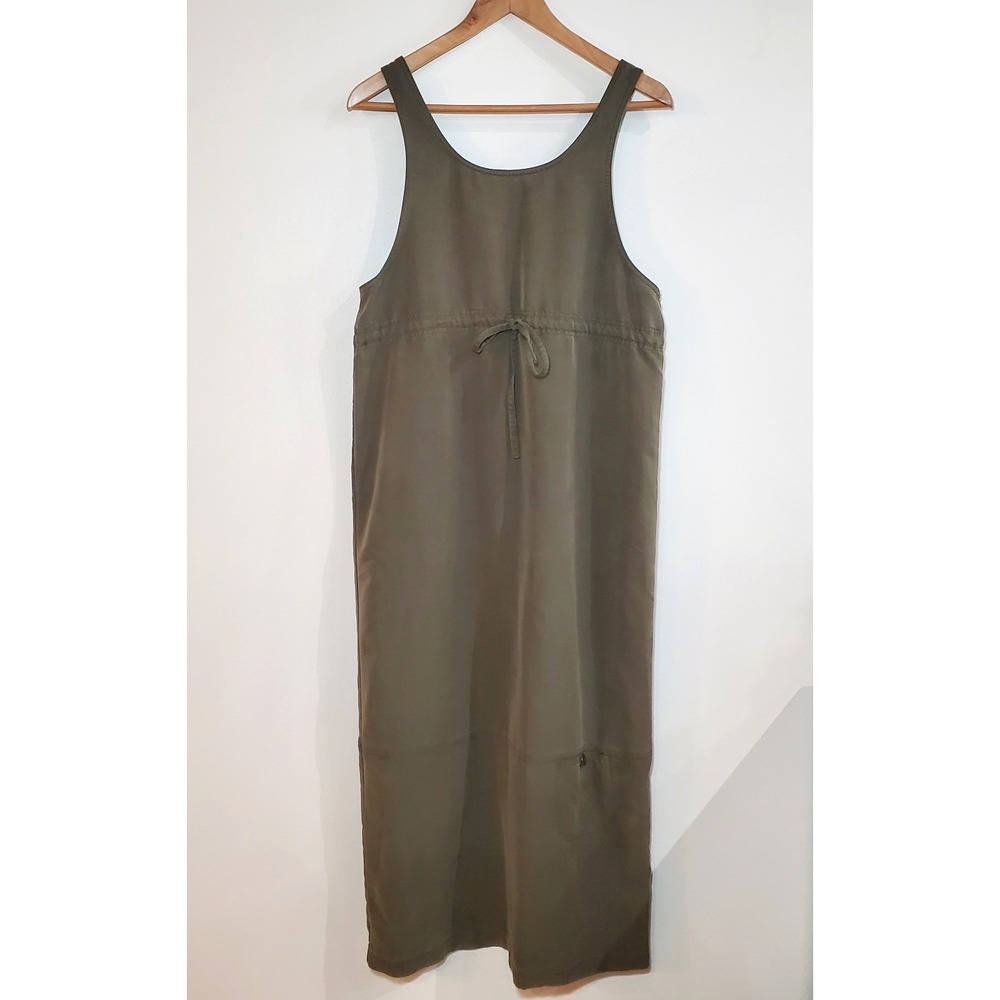 HSZ Studio Women's Army Green Midi Sheath Dress Empire Waist Drawstring Size Sm